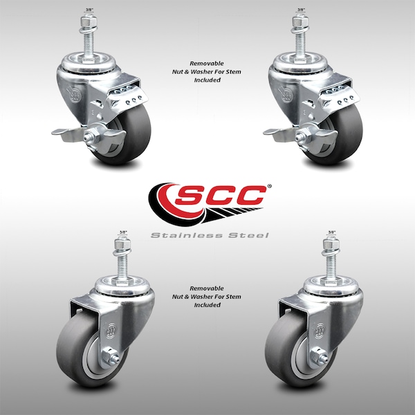 Service Caster 3 Inch SS Thermoplastic Rubber Swivel 1/2 Inch Threaded Stem Caster Brakes, 2PK SCC-SSTS20S314-TPRB-381615-2-TLB-2 - main